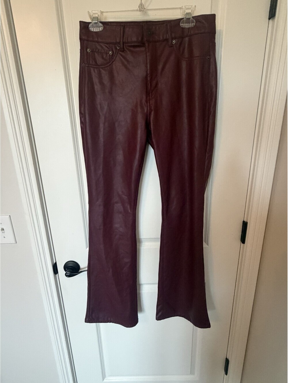 American Eagle Super High Rise Kick Boot Pants Women 10 Burgundy Faux Leather